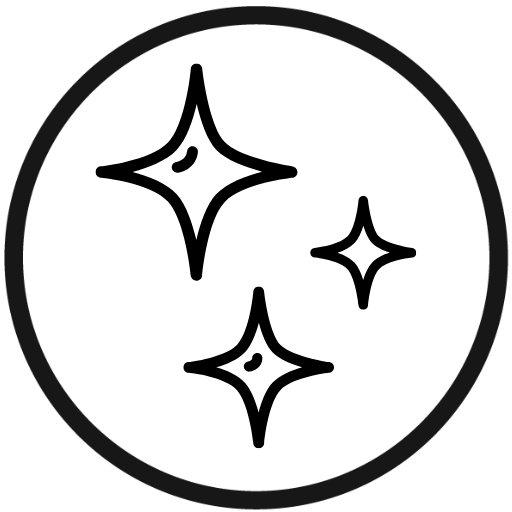 Sparkles inside of a black circle on a white backround.